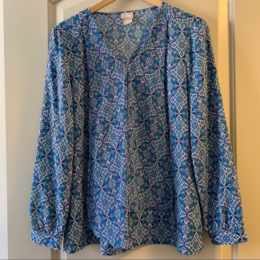Chico’s Bright Shades of Blue Green Blouse
